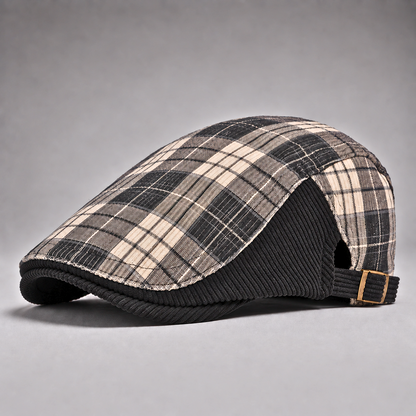 Roger, casquette plate écossaise noire