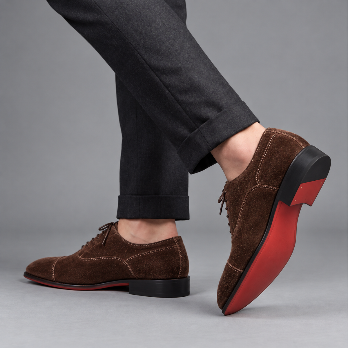 Victor, richelieus en daim marron semelle rouge homme - vue 3