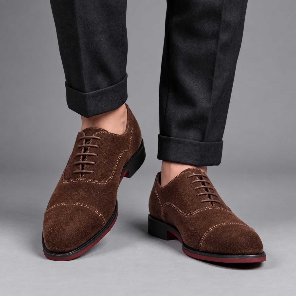 Victor, richelieus en daim marron semelle rouge homme - vue 4