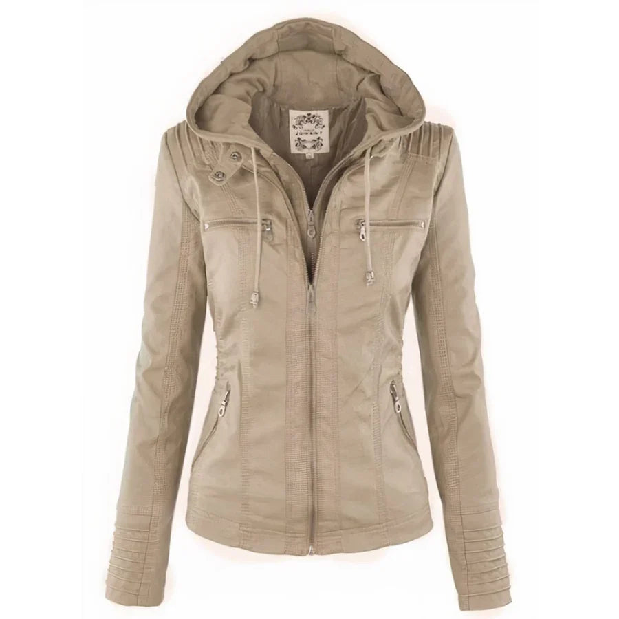Flavia, veste effet cuir à capuche, coloris beige