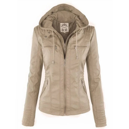 Flavia, veste effet cuir à capuche, coloris beige