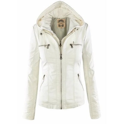 Flavia, veste effet cuir à capuche, coloris blanc